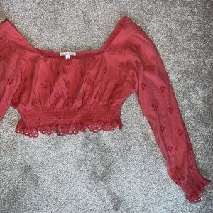 Winston White longsleeve eyelet coral crop top